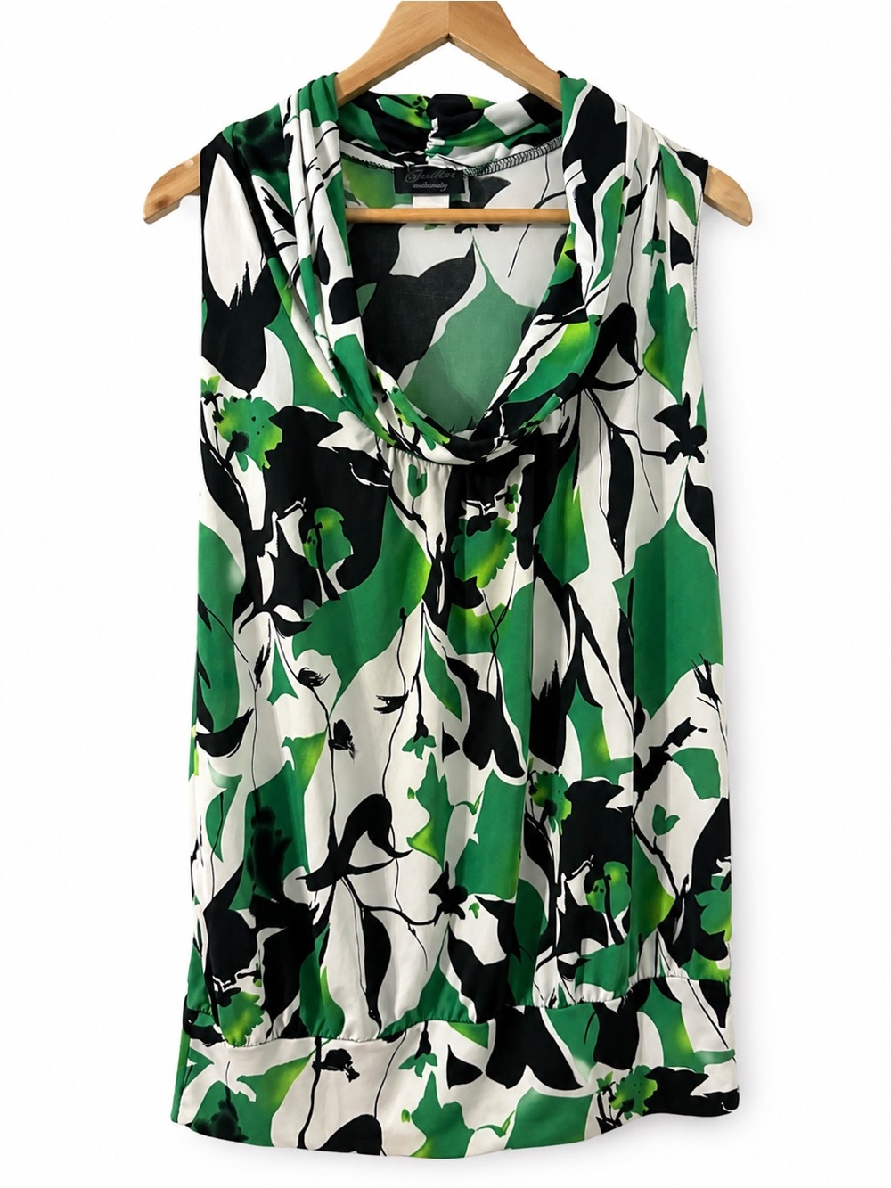 Maternity Cowl Neck Floral Sleeveless Top Green Black White Large